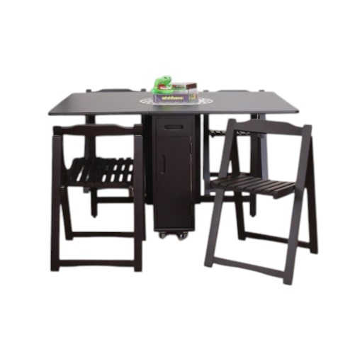 ชุดโต๊ะทานข้าวไม้ยางพาราแท้ 4 ที่นั่งพับเก็บได้ MAAI DESIGN  รุ่น BUTTERFLY TABLE SET ช็อกโกแลต_0